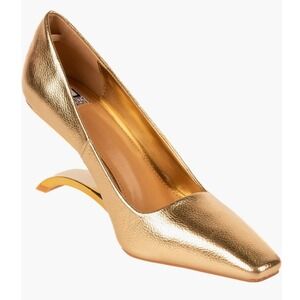 NWOT Ninety Union Gold Metallic Snake Embossed Square Toe Pumps Women Size 8